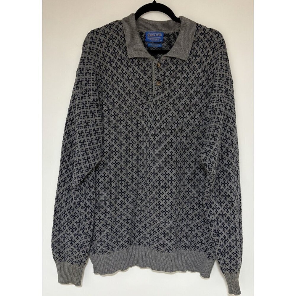 Pendleton Henley Sweater Men’s Knit Gray Collared Polo Pullover Size Large